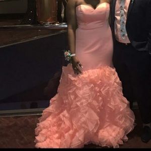 Coral Satin Mori Lee prom dress